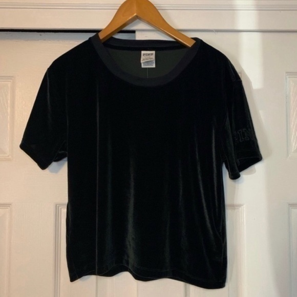 PINK Victoria Secret Black Velvet T Shirt Medium - Picture 2 of 7